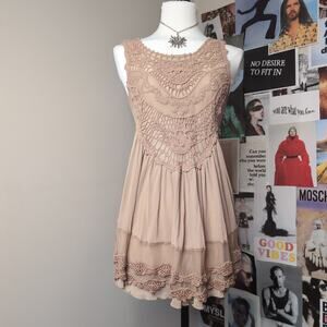 Boho Crochet Lace Peach Babydoll Top